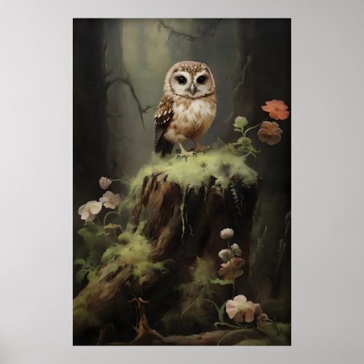 小さなフクロウの森の壁のプリント、植物画 ポスター (正面)