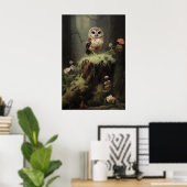小さなフクロウの森の壁のプリント、植物画 ポスター (ホームオフィス)