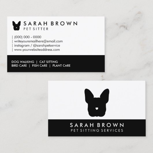 小さなフランスのハート鼻の黒いブルドッグ 名刺 (正面/裏面)