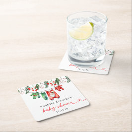 小さなフローラメリークリスマスサンタベビーシャワー スクエアペーパーコースター