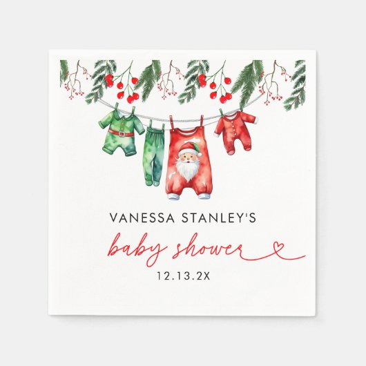 小さなフローラメリークリスマスサンタベビーシャワー スタンダードカクテルナプキン (正面)