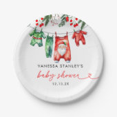 小さなフローラメリークリスマスサンタベビーシャワー ペーパープレート (正面)