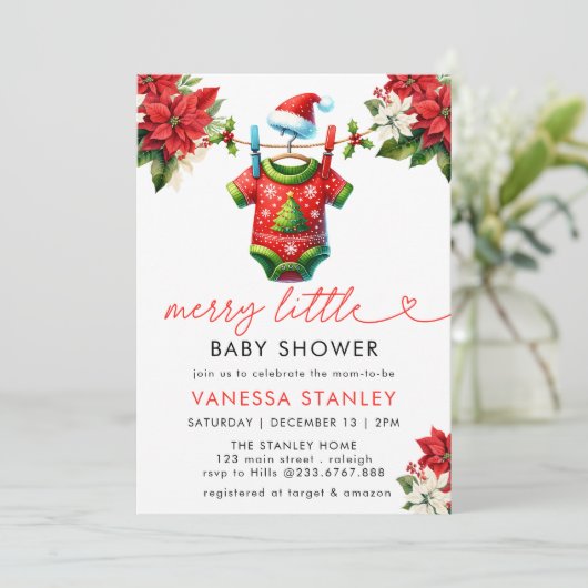 小さなフローラメリークリスマスサンタベビーシャワー 招待状 (スタンド正面)