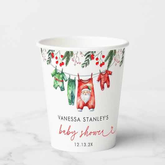 小さなフローラメリークリスマスサンタベビーシャワー 紙コップ (裏面)