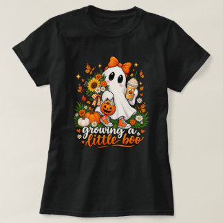 小さなブゥを育てる かわいいハロウィンの幽霊 秋 Tシャツ