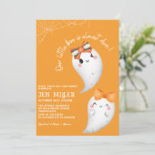 小さなブオレンジハロウィーンの女の子の赤ちゃんシャワー 招待状 (スタンド正面)