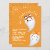 小さなブオレンジハロウィーンの女の子の赤ちゃんシャワー 招待状 (正面/裏面)