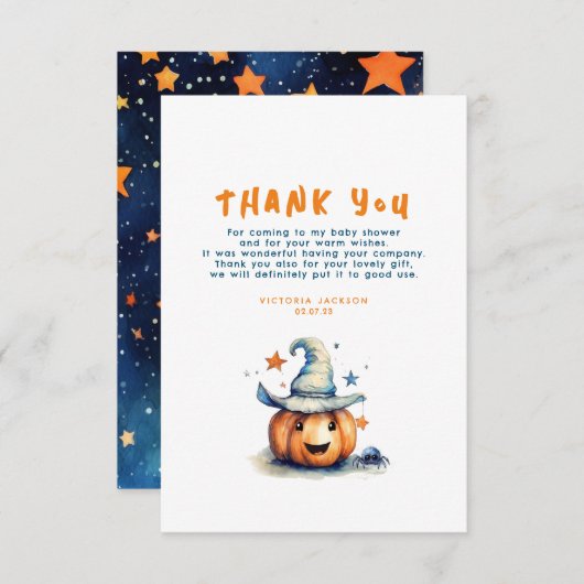 小さなブカボチャかわいいハロウィーンありがとう サンキューカード (正面/裏面)
