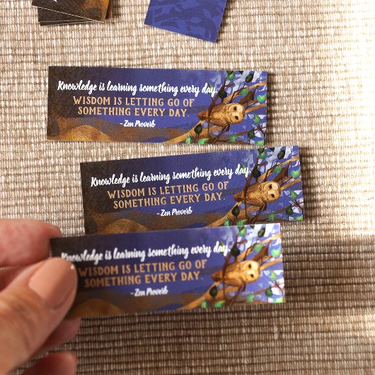 小さなブックマーク、フクロウ、霧の森、知恵 スキニー名刺