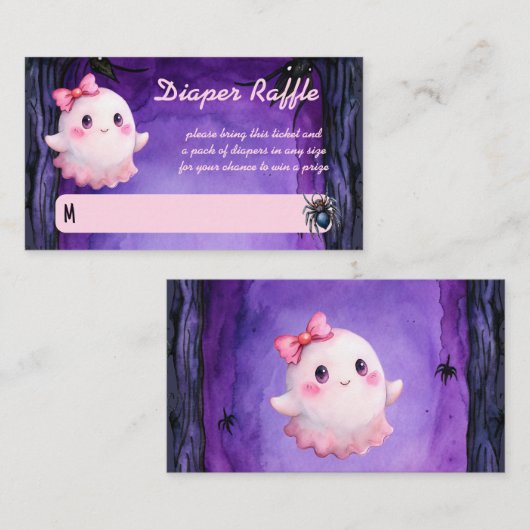 小さなブハロウィンピンクかわいい幽霊おむつラッフル エンクロージャーカード (正面/裏面)