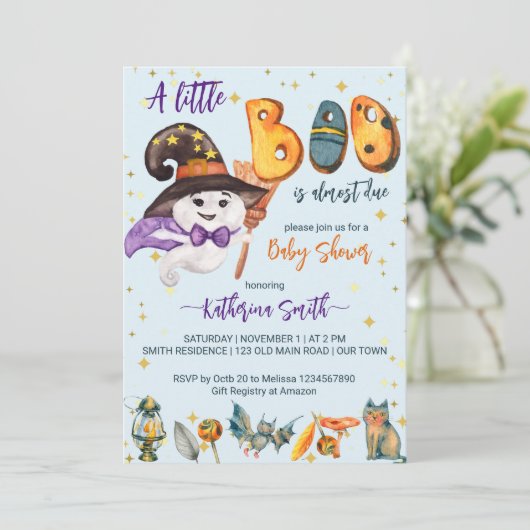 小さなブハロウィーンかわいいベビー幽霊赤ちゃんシャワー 招待状 (スタンド正面)