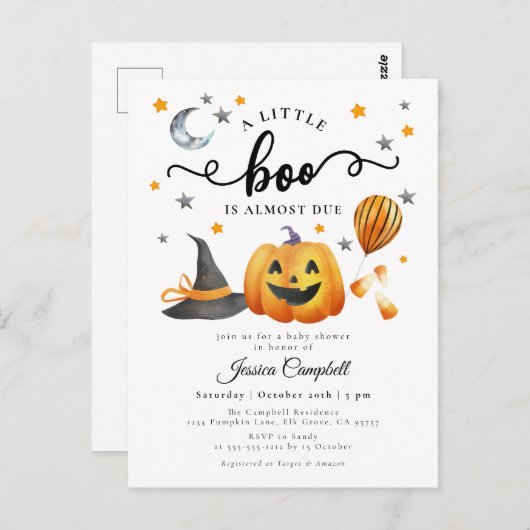 小さなブハロウィーンカボチャ秋赤ちゃんシャワー ポストカード (正面/裏面)