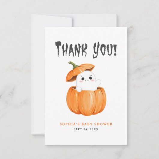 小さなブハロウィーンカボチャ赤ちゃんシャワー サンキューカード (正面)