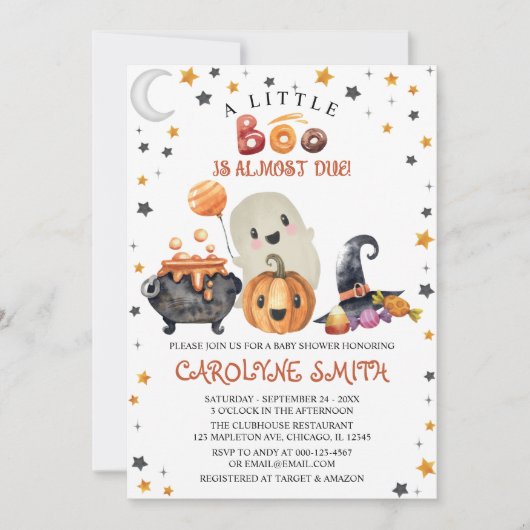 小さなブハロウィーンカボチャ赤ちゃんシャワー 招待状 (正面)