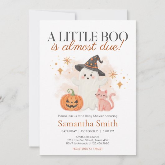 小さなブハロウィーンカボチャ赤ちゃんシャワー 招待状 (正面)