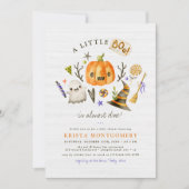 小さなブハロウィーンカボチャ赤ちゃんシャワー 招待状 (正面)