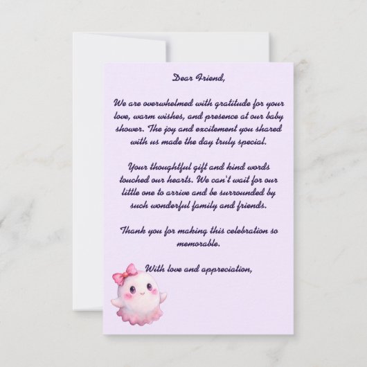 小さなブハロウィーンピンクかわいい幽霊赤ちゃんシャワー サンキューカード (裏面)