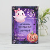 小さなブハロウィーンピンクかわいい幽霊赤ちゃんシャワー 招待状 (スタンド正面)