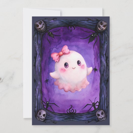 小さなブハロウィーンピンクかわいい幽霊赤ちゃんシャワー 招待状 (裏面)