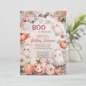 小さなブハロウィーンピンクかわいい幽霊赤ちゃんシャワー 招待状 (スタンド正面)