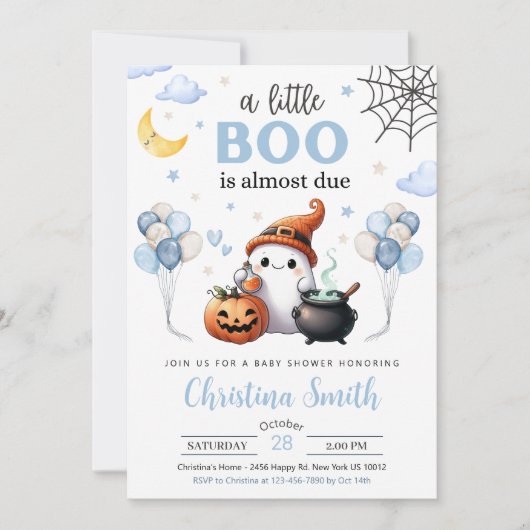 小さなブハロウィーンブルーボーイベビーシャワー 招待状 (正面)