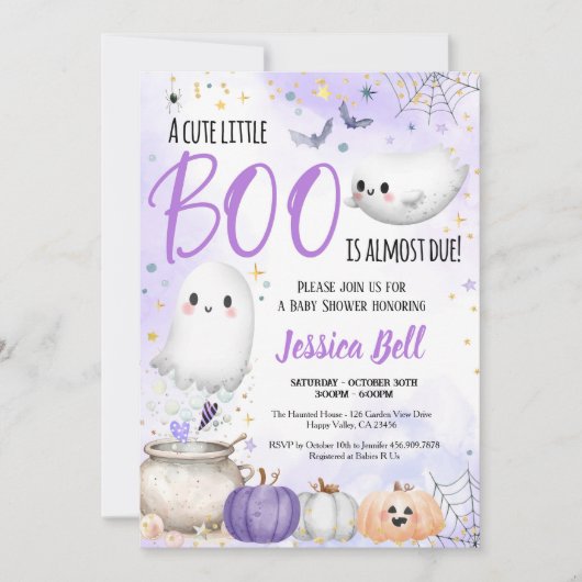 小さなブハロウィーン赤ちゃんシャワーパープル 招待状 (正面)