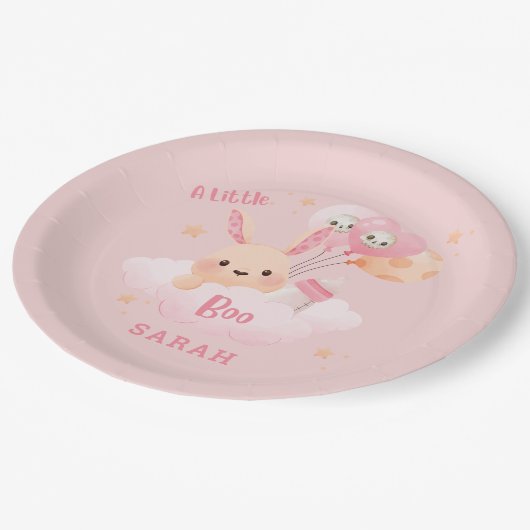 小さなブピンクのハロウィーンの赤ちゃんシャワー ペーパープレート (アングル)
