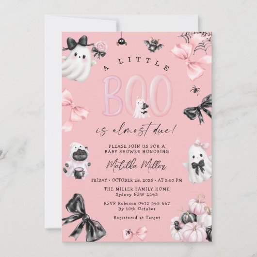 小さなブピンクのハロウィーン女の子の赤ちゃんシャワー 招待状 (正面)