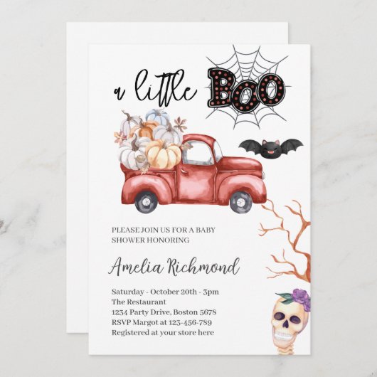 小さなブレッドパンプキンピックアップトラックの赤ちゃんシャワー 招待状 (正面/裏面)