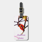 小さなブロンズ、金ゴールド、赤と紫のハミングバード ラゲッジタグ (正面縦)