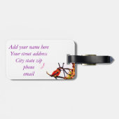 小さなブロンズ、金ゴールド、赤と紫のハミングバード ラゲッジタグ (裏面横)