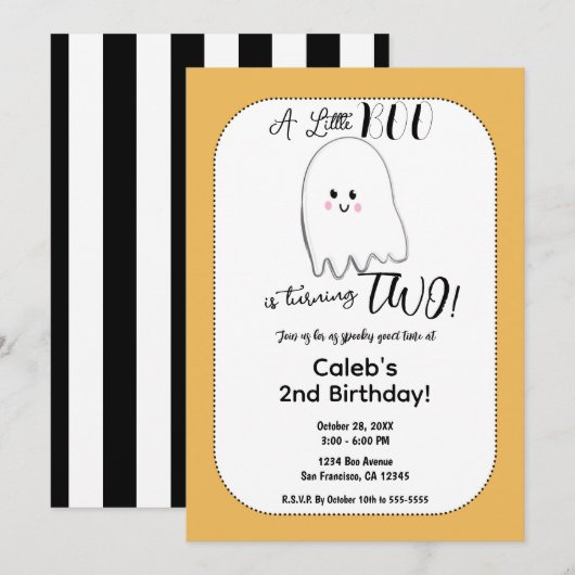 小さなブーおばけの子供たちのハロウィン誕生日パーティー 招待状 (正面/裏面)