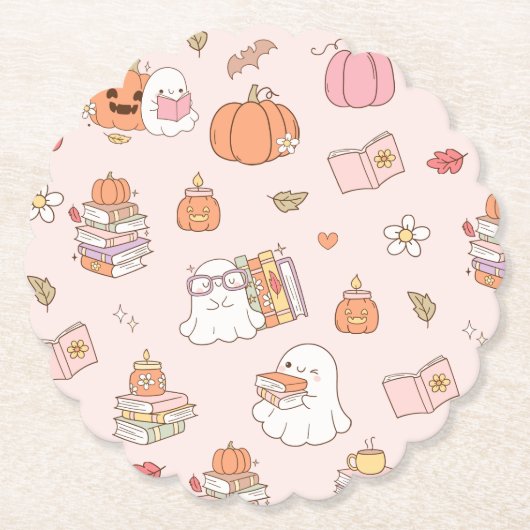 小さなブーお洒落ピンクの本の赤ちゃん ペーパーコースター (正面)