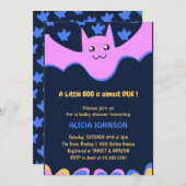 小さなブーかわいいこうもりピンクハロウィーンベイビーシャワー 招待状 (正面/裏面)