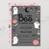 小さなブーかわいいハロウィンピンクの灰色の赤ちゃんシャワー 招待状 (正面/裏面)