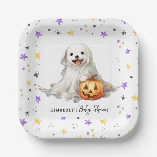 小さなブーかわいいハロウィーンの水の色ベビーシャワー ペーパープレート (正面)