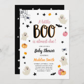 小さなブーかわいいハロウィーンピンク幽霊赤ちゃんシャワー 招待状 (正面/裏面)