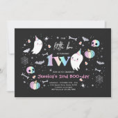 小さなブーかわいいピンク幽霊ハロウィーン2nd誕生日 招待状 (正面)