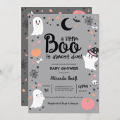 小さなブーかわいい幽霊ハロウィンピンクの赤ちゃんシャワー 招待状 (正面/裏面)