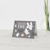 小さなブーかわいい幽霊ハロウィンベビーガールシャワー サンキューカード (正面)