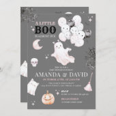 小さなブーかわいい幽霊ハロウィンベビーガールシャワー 招待状 (正面/裏面)