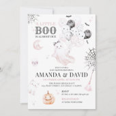 小さなブーかわいい幽霊ハロウィンベビーガールシャワー 招待状 (正面)