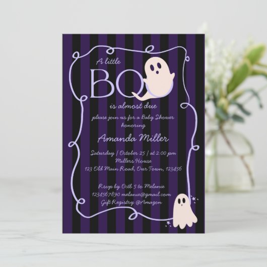 小さなブーかわいい幽霊ハロウィーンの赤ちゃんシャワー 招待状 (スタンド正面)