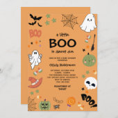 小さなブーかわいい幽霊ハロウィーン赤ちゃんシャワー 招待状 (正面/裏面)