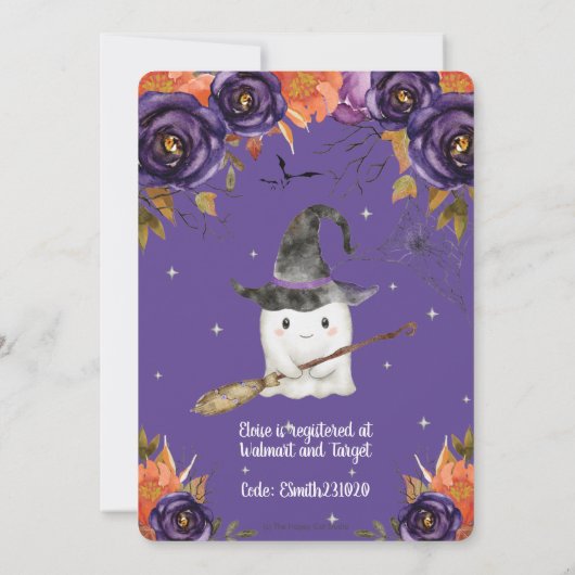 小さなブーかわいい幽霊ハロウィーン赤ちゃんシャワー 招待状 (裏面)