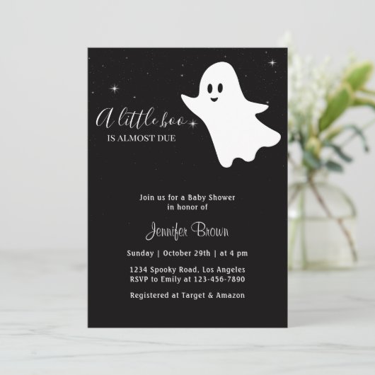 小さなブーかわいい幽霊ハロウィーン赤ちゃんシャワー 招待状 (スタンド正面)