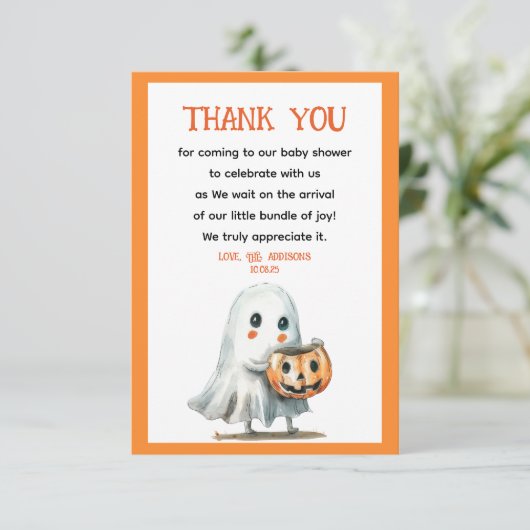 小さなブーかわいい&ハロウィン不気味の赤ちゃんシャワー サンキューカード (スタンド正面)