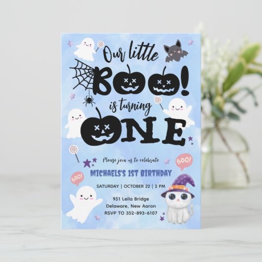 小さなブーが回っている |ハロウィーン1回目の誕生日 招待状 (スタンド正面)