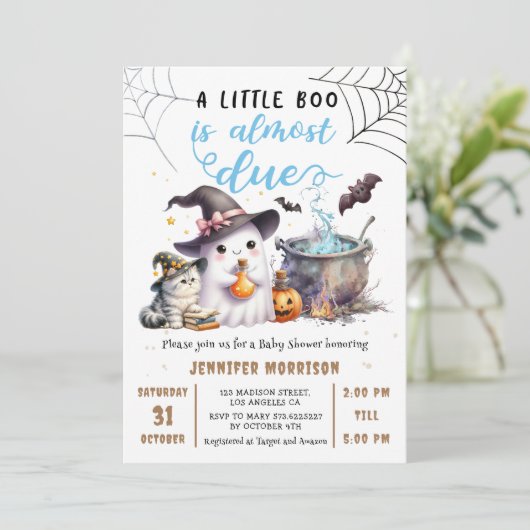 小さなブーが来たぞ!ハロウィーンの赤ちゃんシャワー 招待状 (スタンド正面)