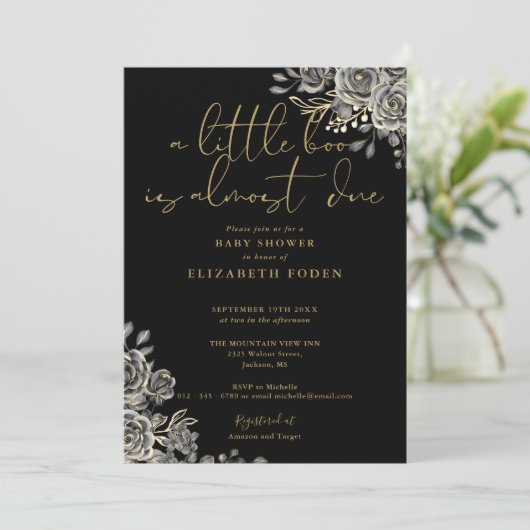 小さなブーのゴシック様式のフローラハロウィーンの赤ちゃんシャワー 招待状 (スタンド正面)